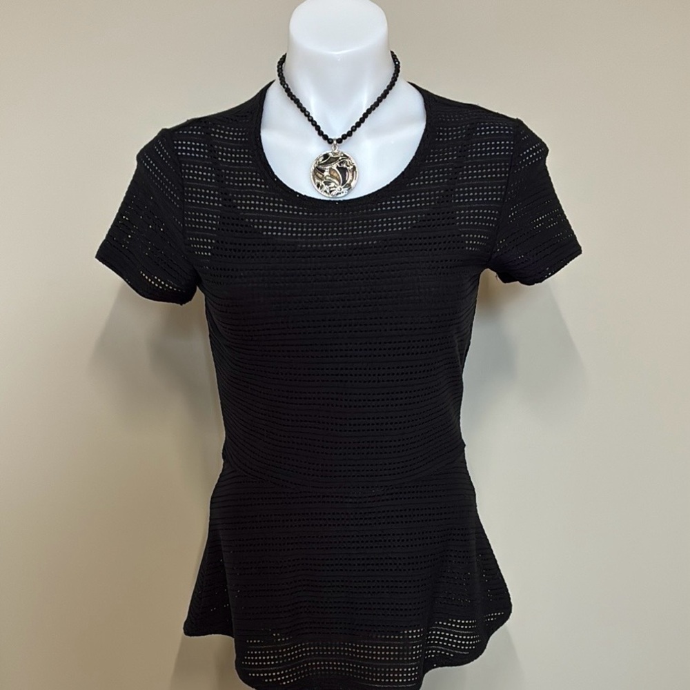 Le Chateau Black Peplum Top; Semi-Sheer; Removable Cami; New with Tags; Size XS